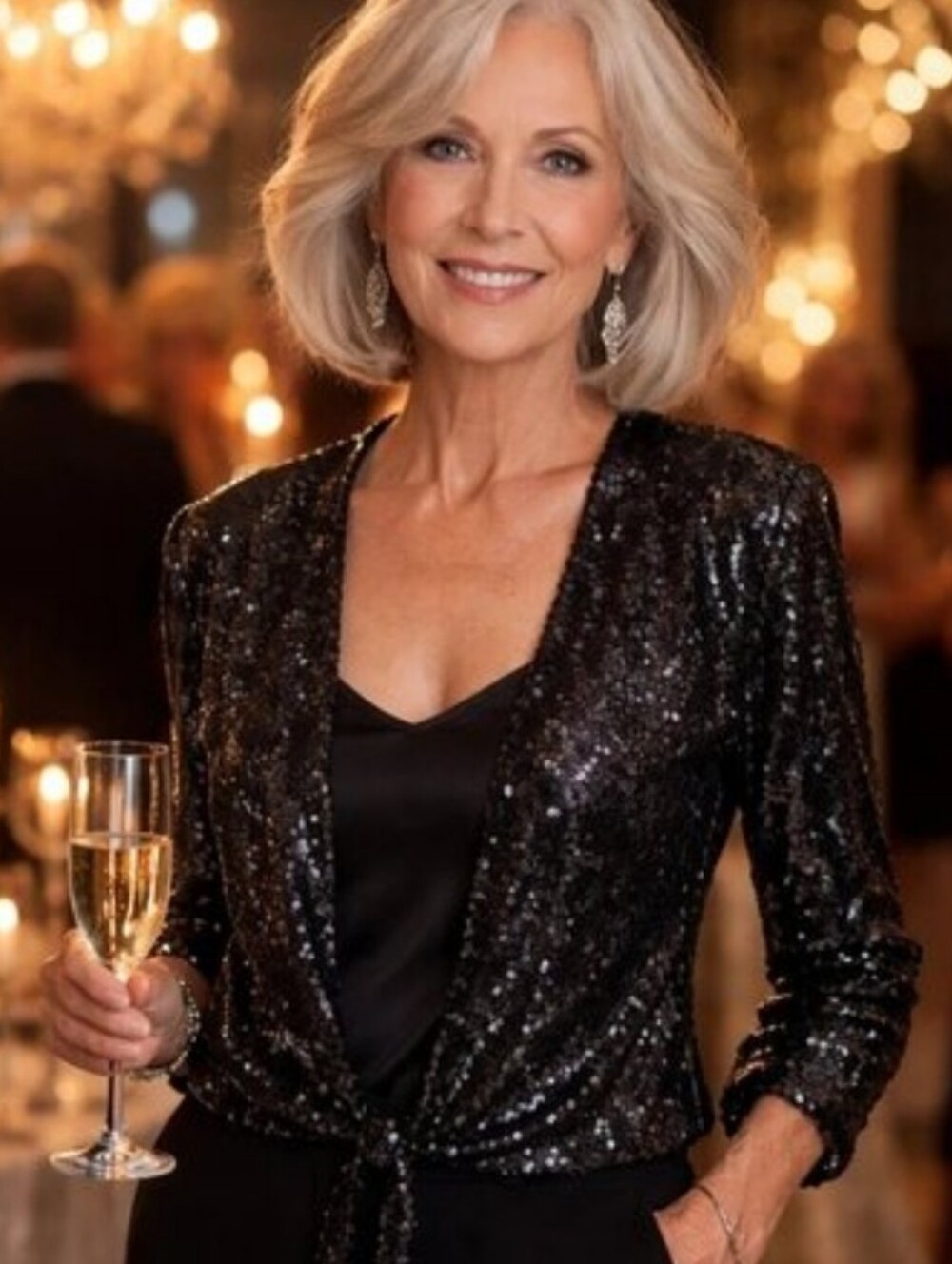 Sequin navy blue Open-Front with tie Jacket sheer and lightweight formal layer